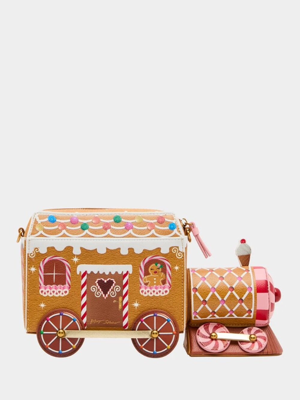 Betsey Johnson Kitsch Gingerbread Train Crossbody Bag Brown Choo-Choo NWT